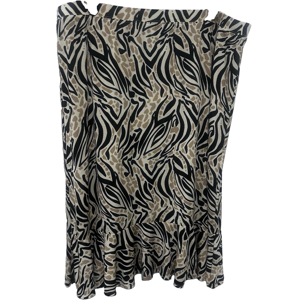 NWT Jacklyn Smith Animal Print black tan Cream Skirt XL flounce Ruffle Bottom